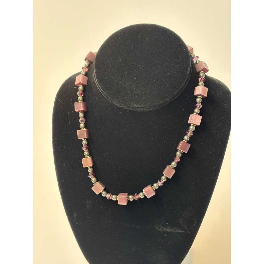 Vintage Necklace Purple Glass Beads Detailed Metal Clasp 14 In Choker Girly Boho